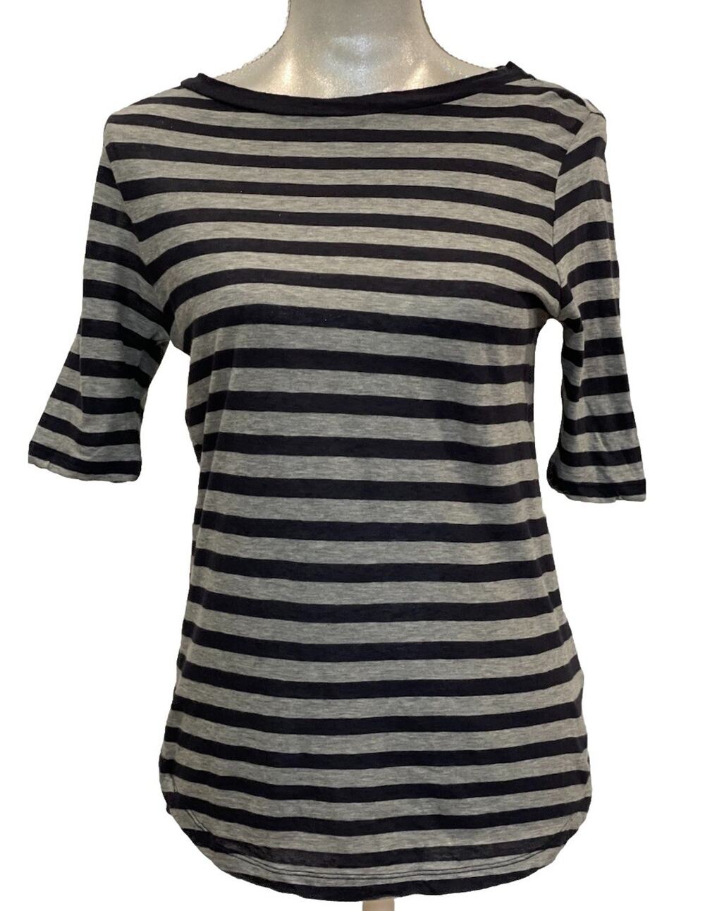 Majestic Filatures Paris Top Womens Cotton Cashmere Shirt Gray Black Stripe Sz 1